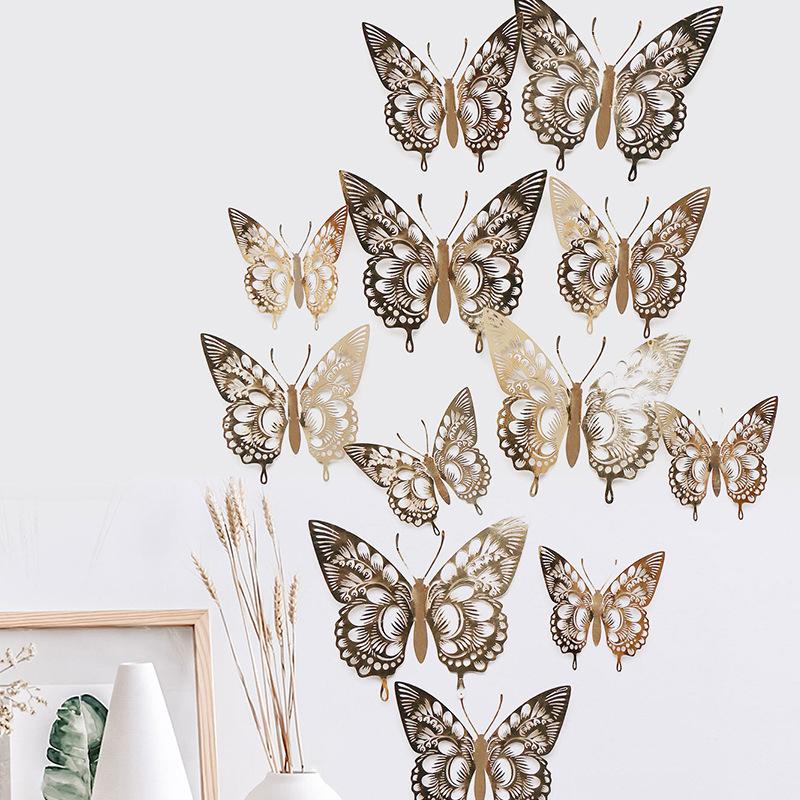 12 Pieces Colorful Butterfly Wall Stickers Set 10 Colors Hollow Cut Out DIY Pearl Paper Simulation Decor for Home Room