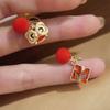 2024 D Retro Wine Red Velvet Rose Pearl Earrings: Hong Kong Style, Autumn/Winter Trend