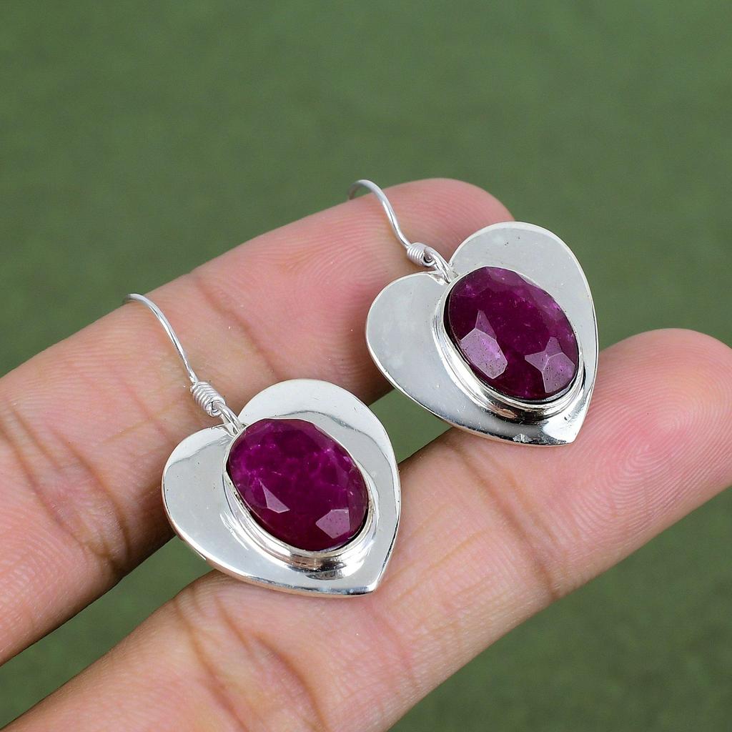Faceted Kashmir Ruby Earring 925 Sterling Silver Earring Handmade Gemstone Earrings Silver Jewelry Latest Design Earring Anniversary Gifts