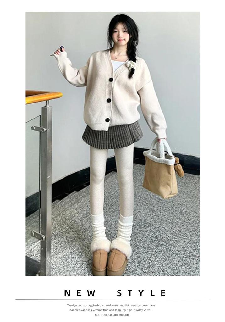 Women's Thickened Dark Gray Leggings, Plus Velvet, Extra Warm, Autumn/Winter Outerwear with Lambswool