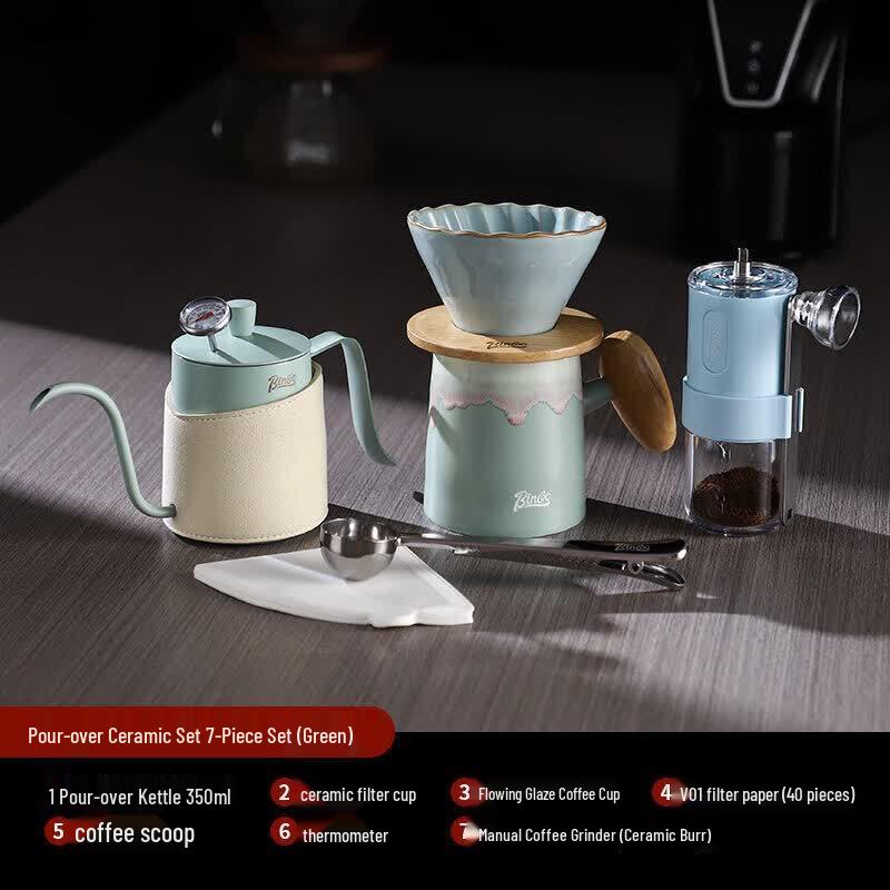 Qiwei Ceramic Pour Over Coffee Set with Hand Grinder