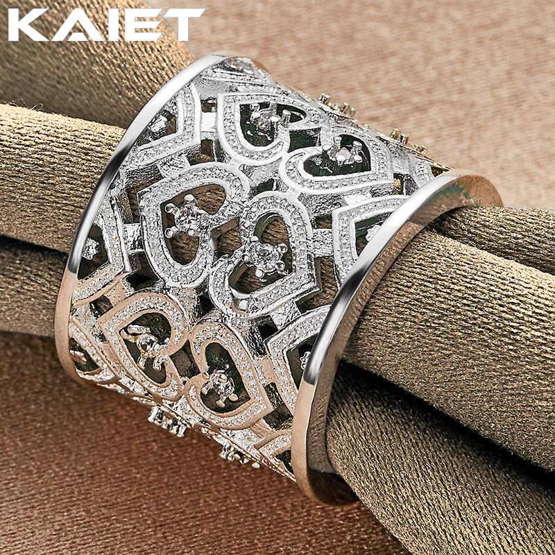 925 Sterling Silver Carving Love Crystal Open Ring Party Charm For Women Jewelry
