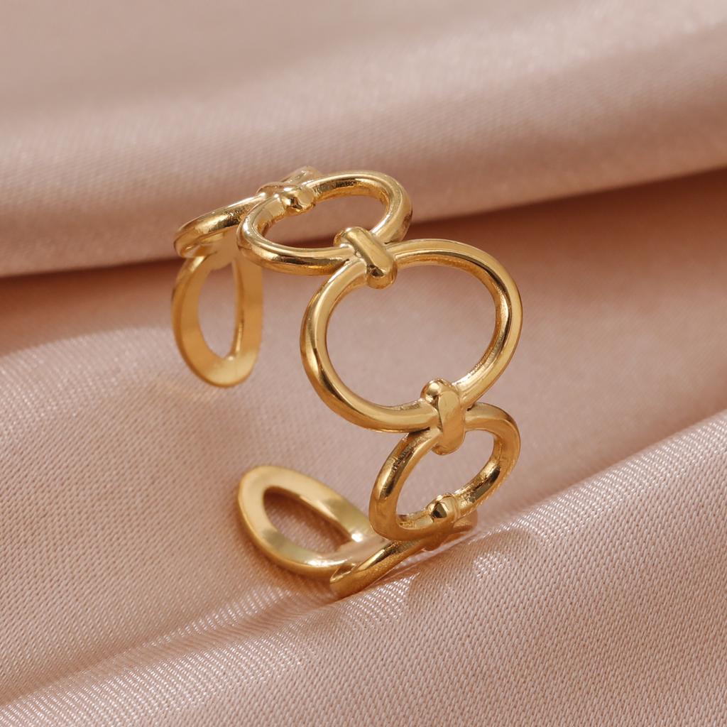 Stainless Steel Women Rings Geometric Heart Aesthetic Adjustable Open Finger Ring Fashion Party Jewelry Gifts