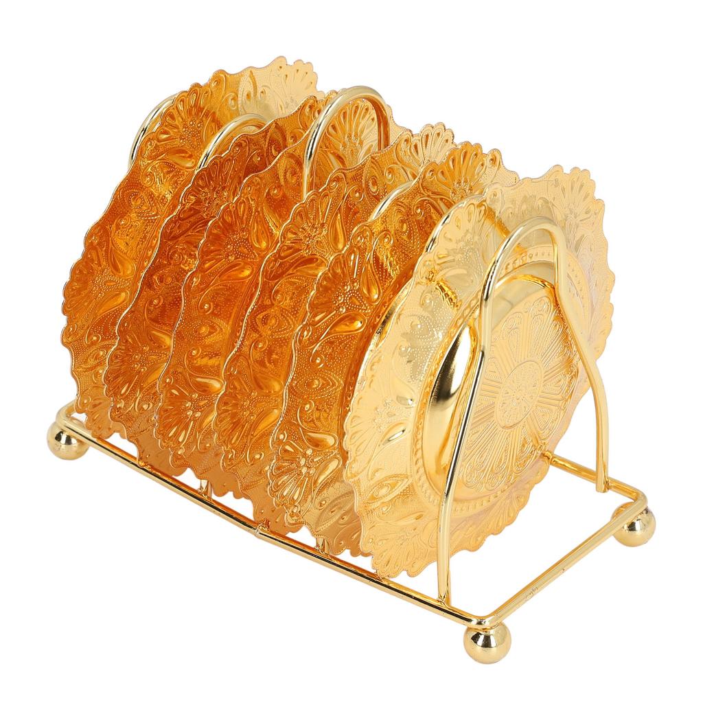 Metal Coaster Holder Set Zinc Alloy Vintage Coaster Stand Set Drink Coasters with Decorative Rack for Home Kitchen Bar