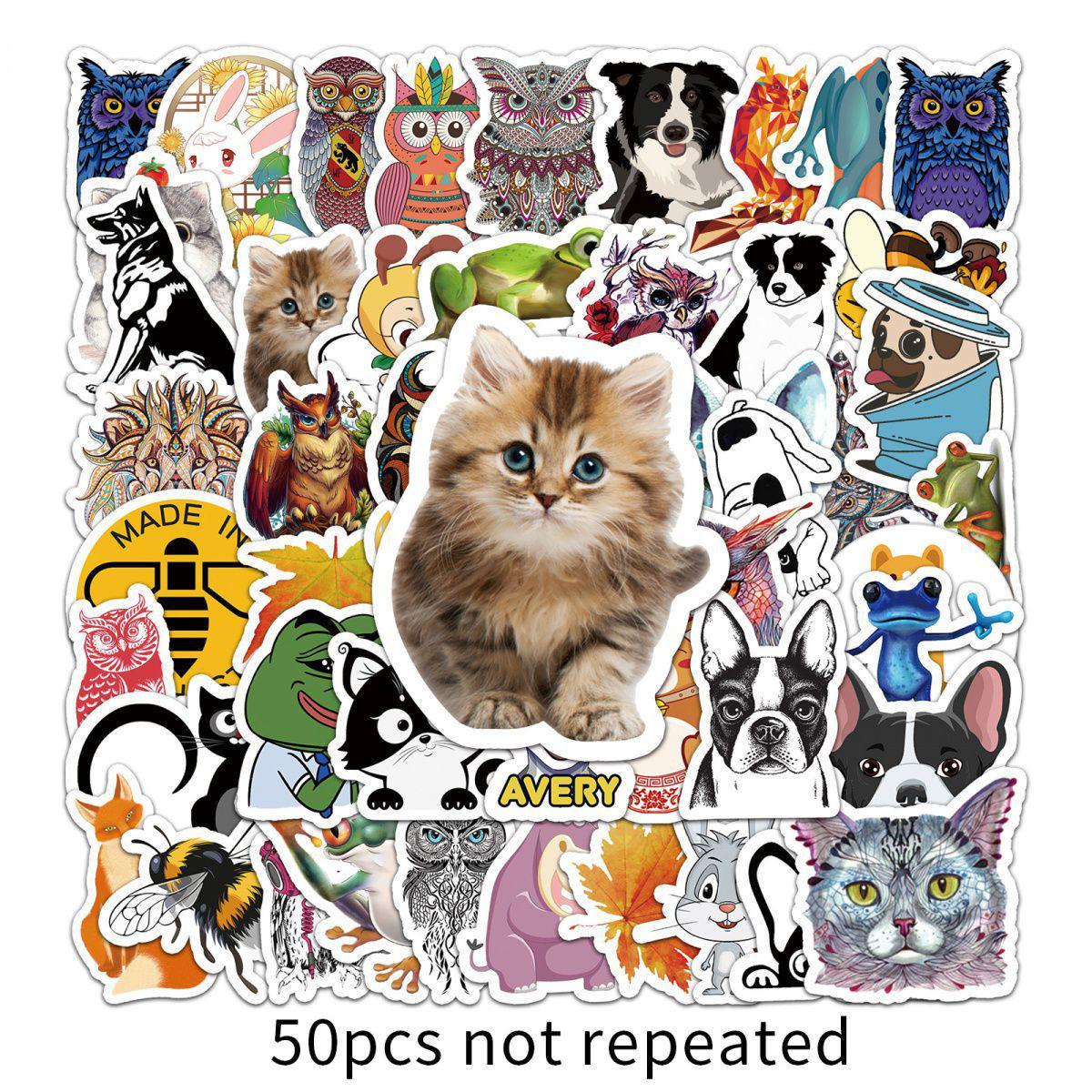 Cute Cartoon Animal Waterproof Stickers - 50-Pack for Suitcases, Motorcycles, Cars, Creative Graffiti