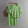 Contrasting stripes fashion suit summer new casual loose knitted wide-leg pants two-piece set