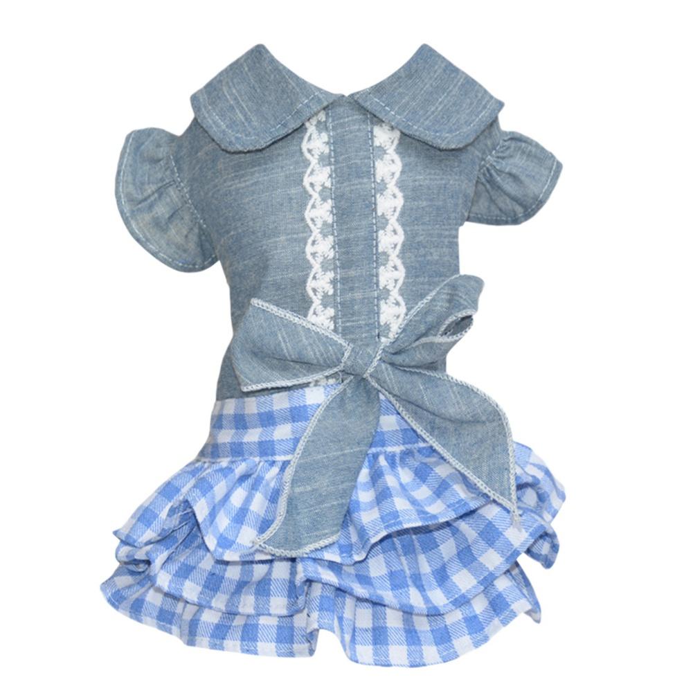 

Summer Dogs Dress Pet Denim Plaid Dresses for Small Dogs Pomeranian Chihuahua Puppy Kitten Skirt Princess Dress Pet Clothing XS（old）