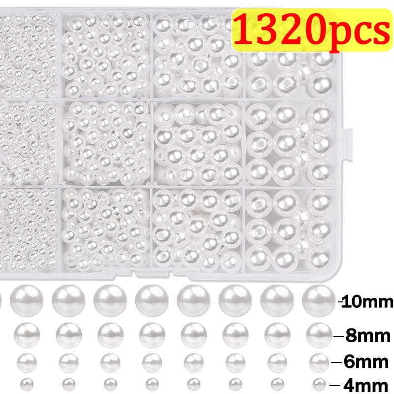 Simple 4/6/8/10mm Beige White Imitation Pearl with Hole Bead Necklace Earrings Bracelet with Round Beads for DIY Handmade Crafts