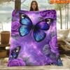 A 2D Flat Printed Spring And Summer New Arrival Soft And Dreamy Violet And Butterfly Themed Flannel Blanket, Featuring High-Definition Digital Printin
