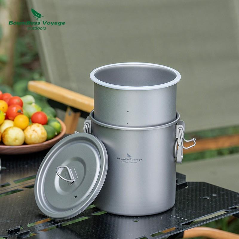 Portable Pure Titanium Camping Cookware Set 1.4L Mini Pressure Rice Pot Outdoor Hiking Backpacking Cooking Soup Stir Fry