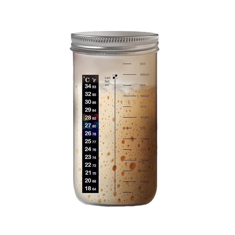 24oz Sourdough Fermentation Glass Jar with Thermometer & Lid for Bread Baking