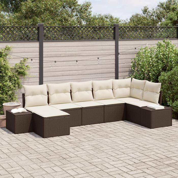VidaXL Ensemble de canapé de jardin de 7 pièces avec coussins en poly rotin marron 3347148