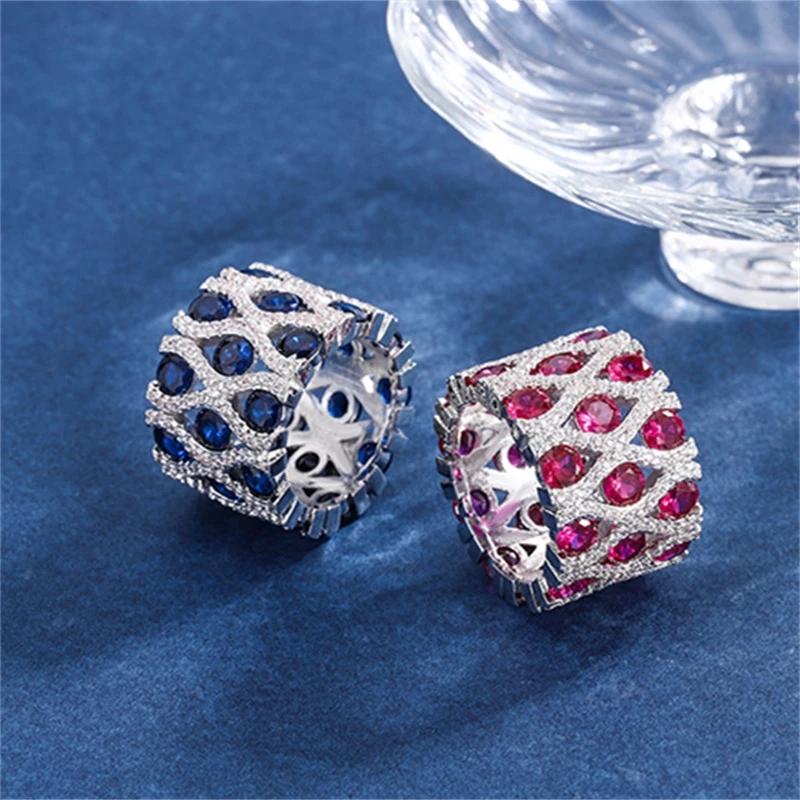 

High Quality Silver Ruby 16mm Wide Rings for Women Retro Banquet Party Jewelry Anniversary Gift 6 рожевий