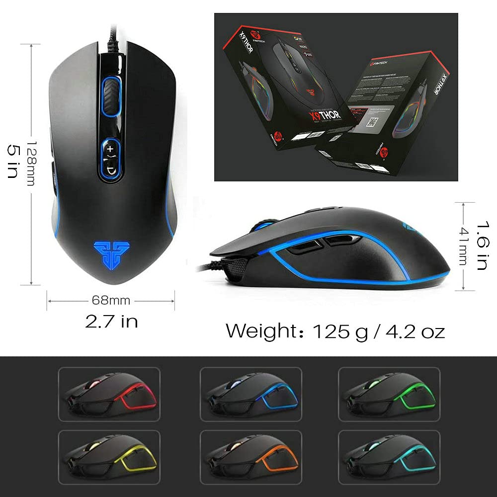 FANTECH Basic Wired Gaming Mouse X9 RGB 7 Butoane Macro Programabile True 4800 DPI Claw Grip Mouse de Gaming Confortabil pentru Începători pentru Windows PC Negru