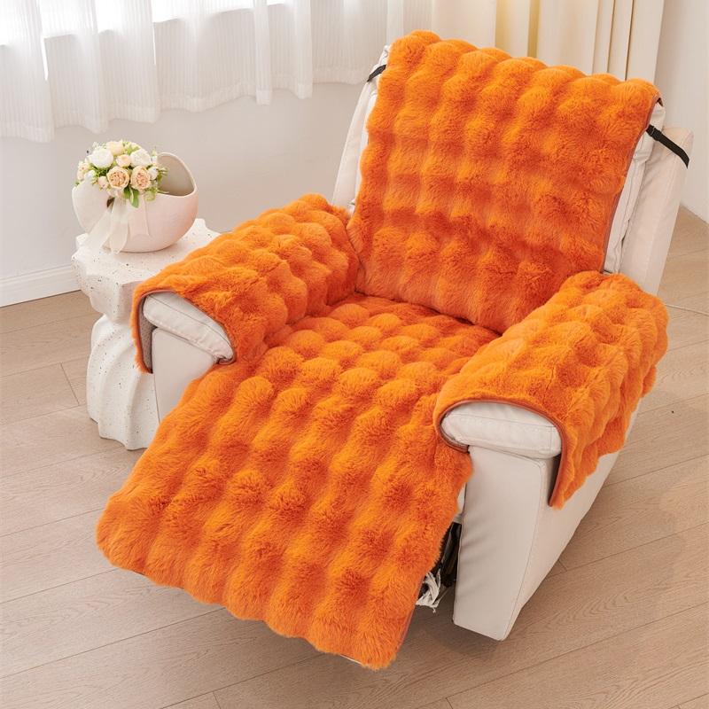 1 Seater Soft Warm Recliner Sofa Cover Non-Slip Rabbit Plush Armchair Cover Solid Color Single Sofa Slipcover for Living Room