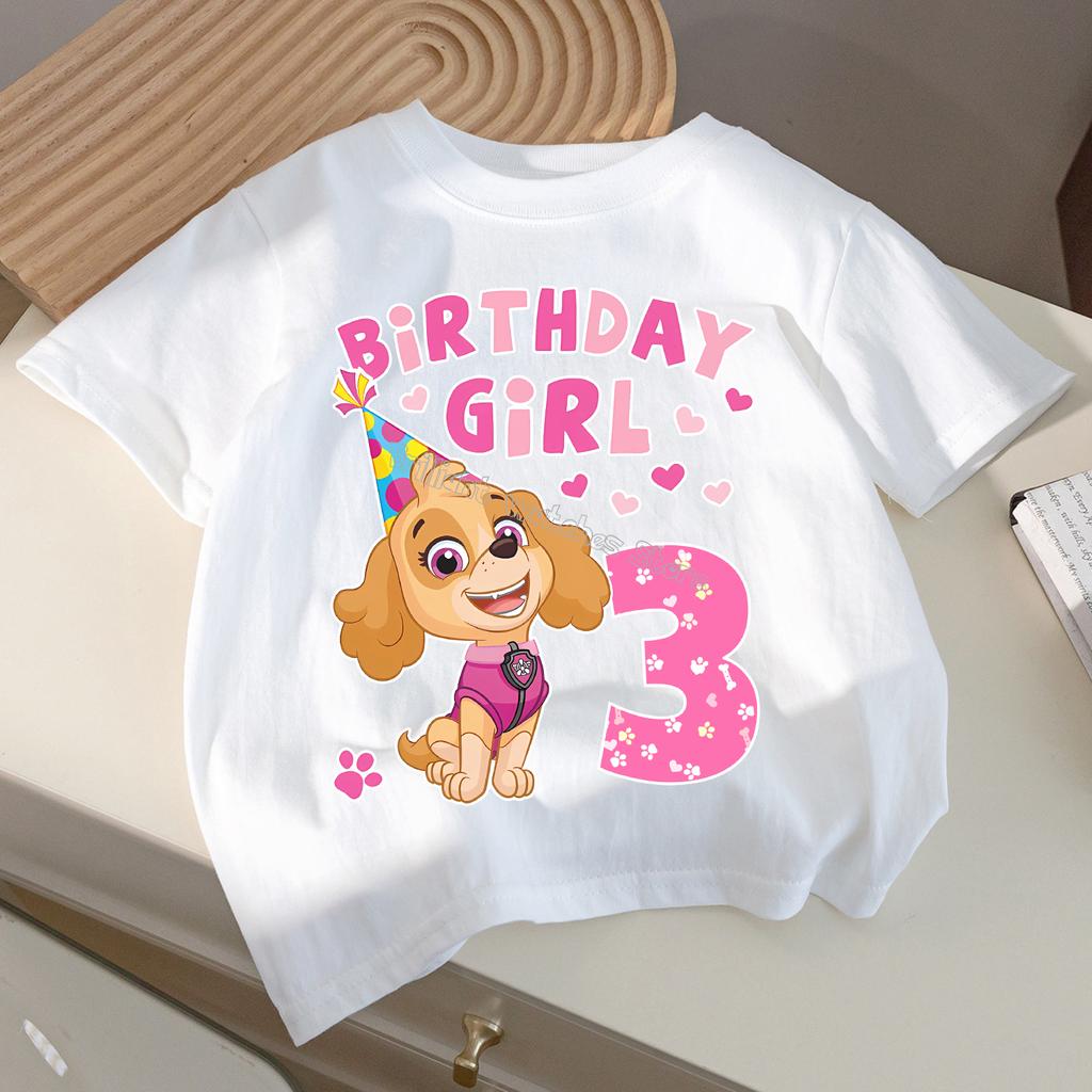Paw Patrol Skye T-shirt för barn födelsedagsfigur T-shirt flickor vita kläder tecknade kortärmade barnkläder löst sittande present