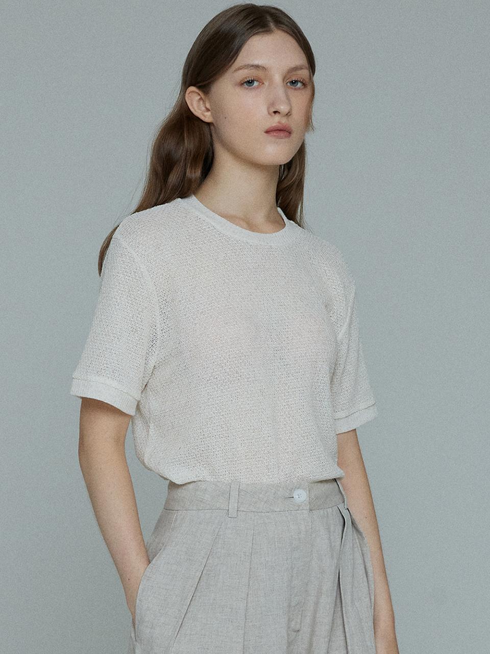 Raye Jolly Linen Argyle Texture Half Sleeve Knit (Oatmeal)