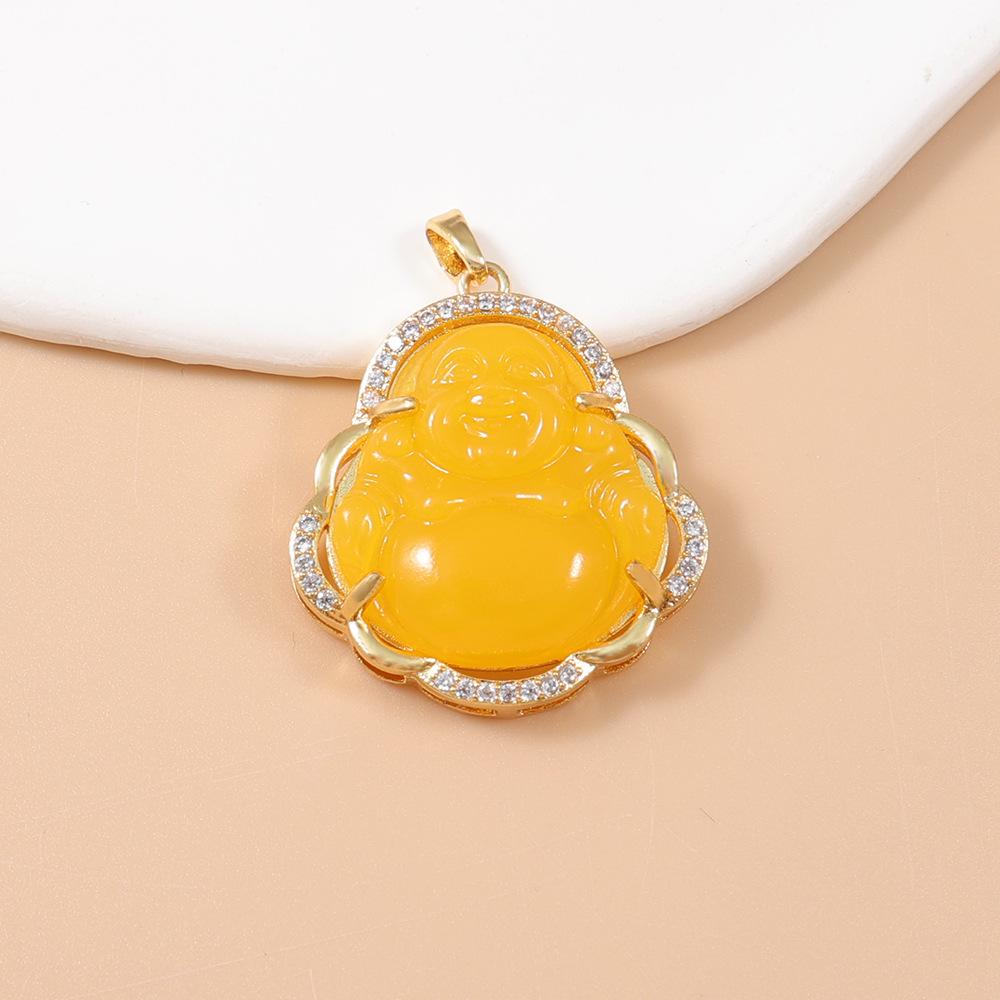 Mehrfarbiger Chalcedon Buddha Anhänger für Damen mit vergoldetem Kupfer und Diamant-Inlay an einer Schlüsselbein-Kette