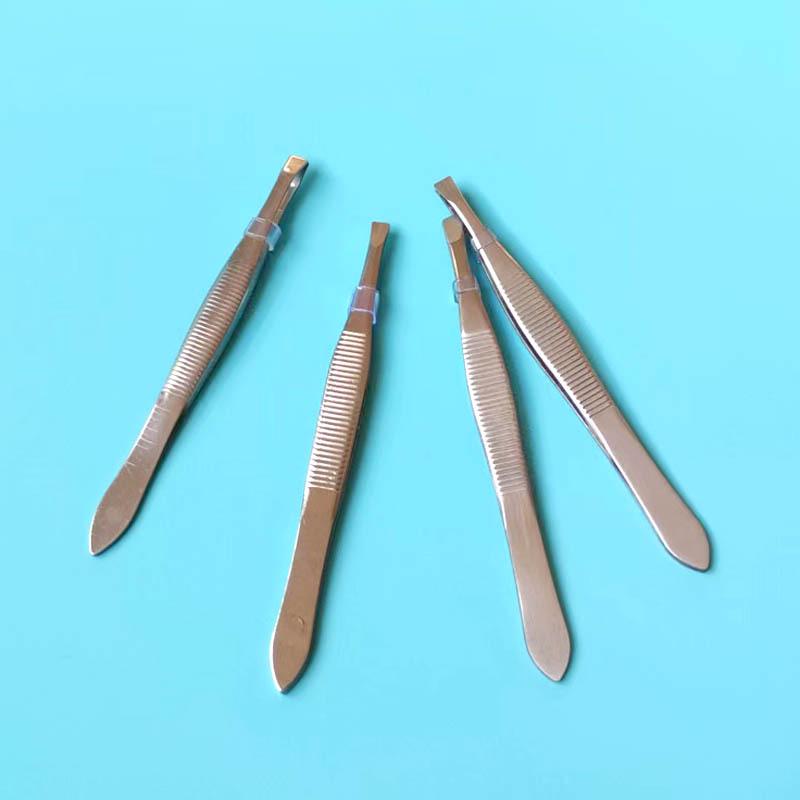 Stainless Steel Slanted Tip Eyebrow Tweezers - Dual-Use Beauty Tool