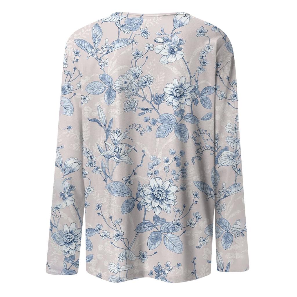 Damenmode, lässig, mit Blumenmuster, Rundhalsausschnitt, langärmeliges Pullover-Oberteil