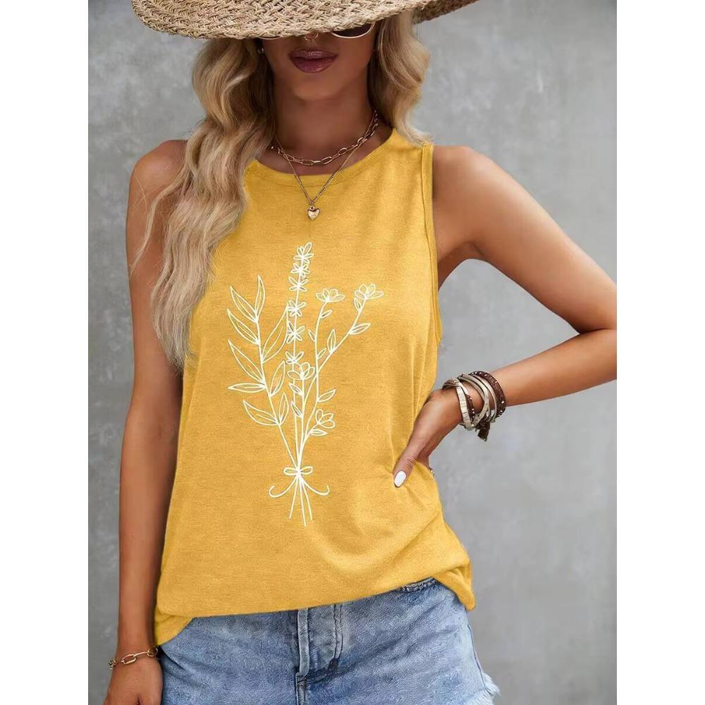Printed loose vest Bohemian casual vacation summer comfortable beach breathable top S