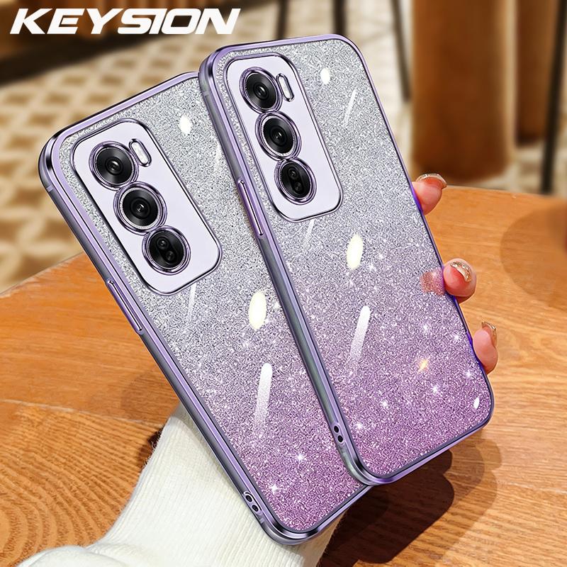 KEYSION Luxury Plating Glitter Phone Case for OPPO Reno12 Pro 5G Transparent Soft TPU Shockproof Back Cover for OPPO Reno12 5G