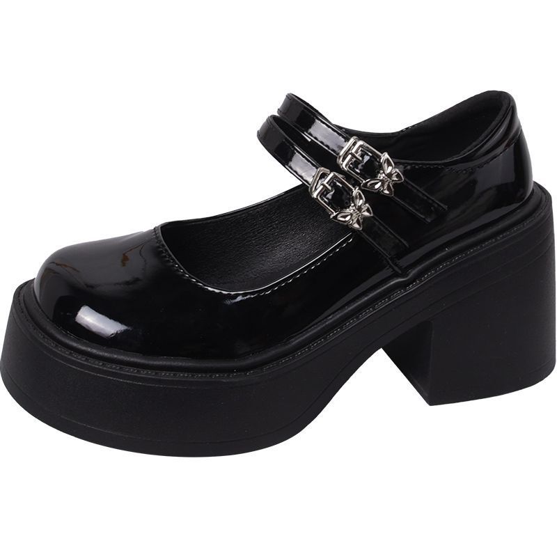 Round head heightened platform British style small leather shoes women's 2025 new autumn and winter French thick heel Mary Jane single shoes comfor