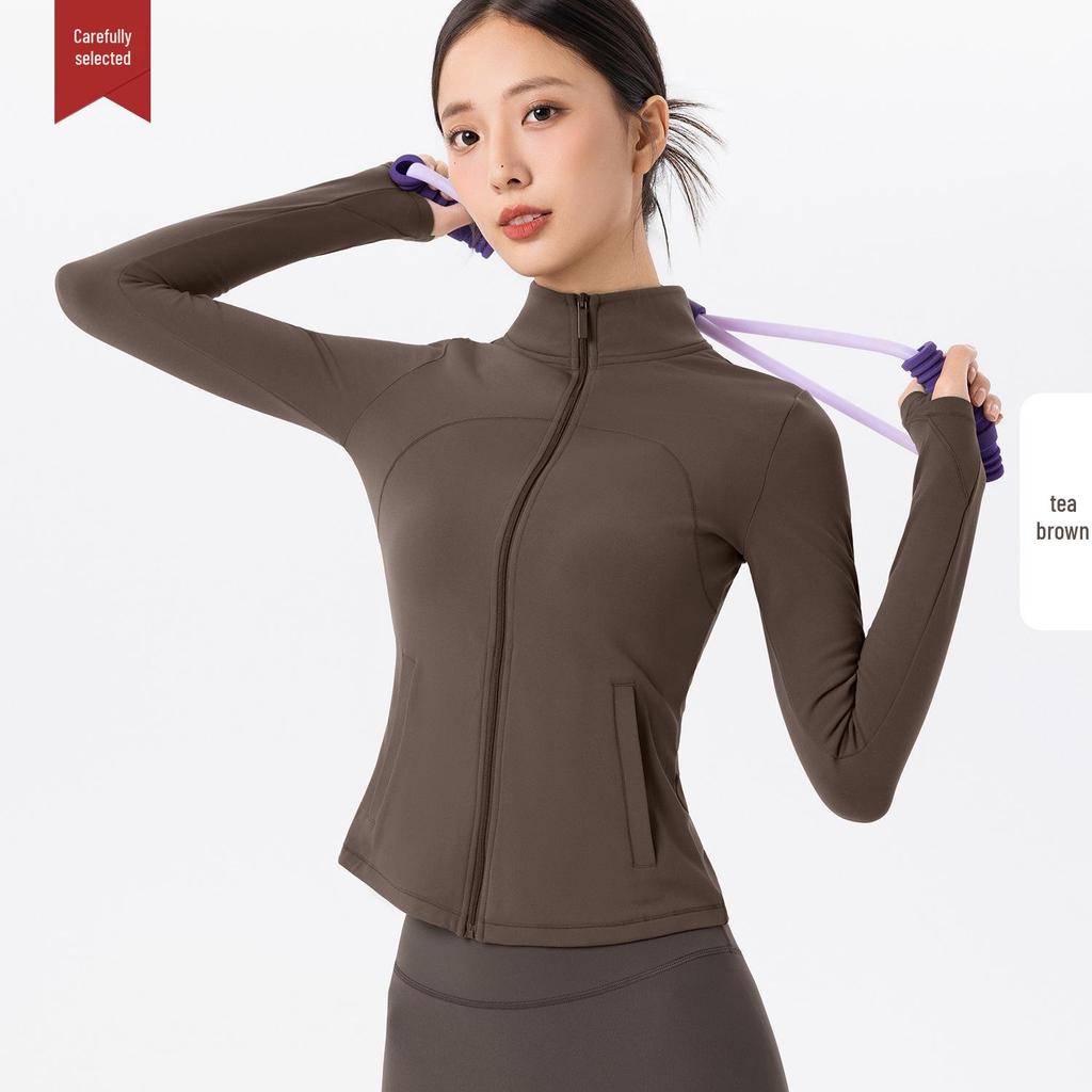 Fleece-Lined Women's Long Sleeve Yoga Jacket with Pockets - Slimming, Warm, and Ideal for Running