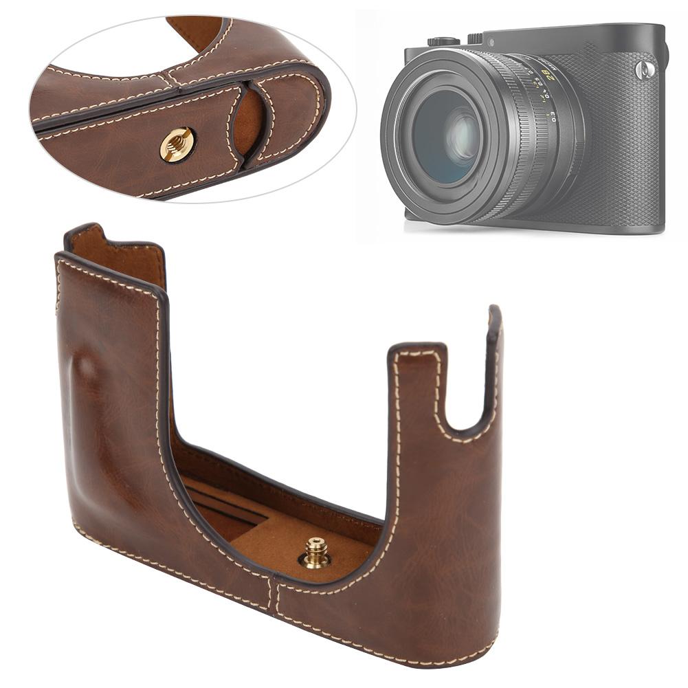 PU Leather Case Protective Half Body Cover Shell for Leica Q Cameracoffee