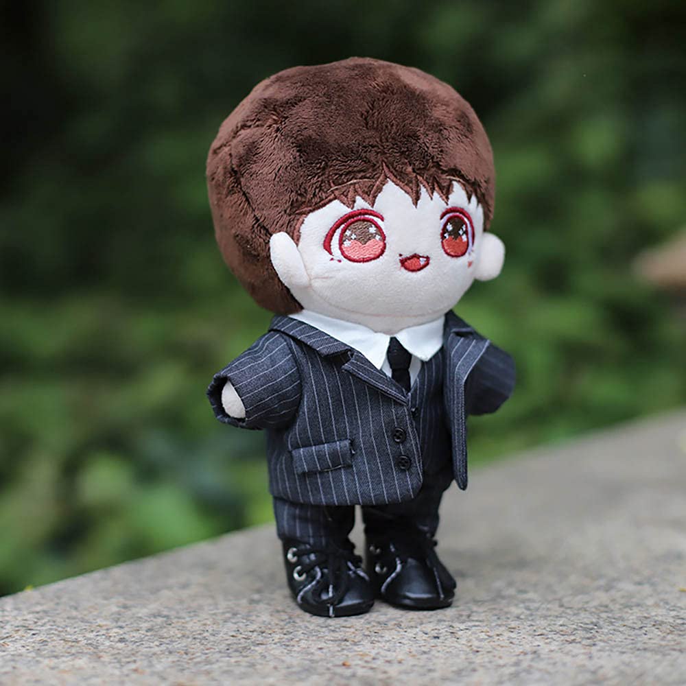 Niannyyhouse 20cm Doll Clothes Cotton Doll Clothes Suit Jacket Shirt Vest Tie Pants Set Doll Baby Clothes Striped Stuffed Animal + + + + 5-Piece