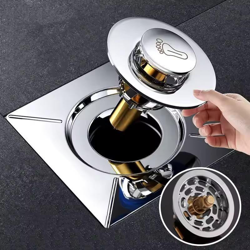 Pop-Up Foot Floor Drain Quick Drainage Sink Filter Bathroom Press Bounce Anti-Odor Insect-Proof Floor Filter Basin Plug Stopper