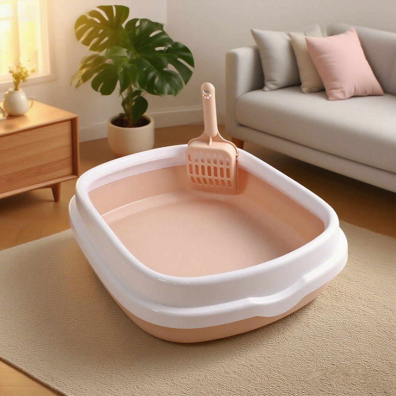 

Extra Large Semi-Enclosed Detachable Cat Litter Box with Scoop - Thickened and Anti-Splash Design Small Pan Only (No Cover, Scoop) розовый