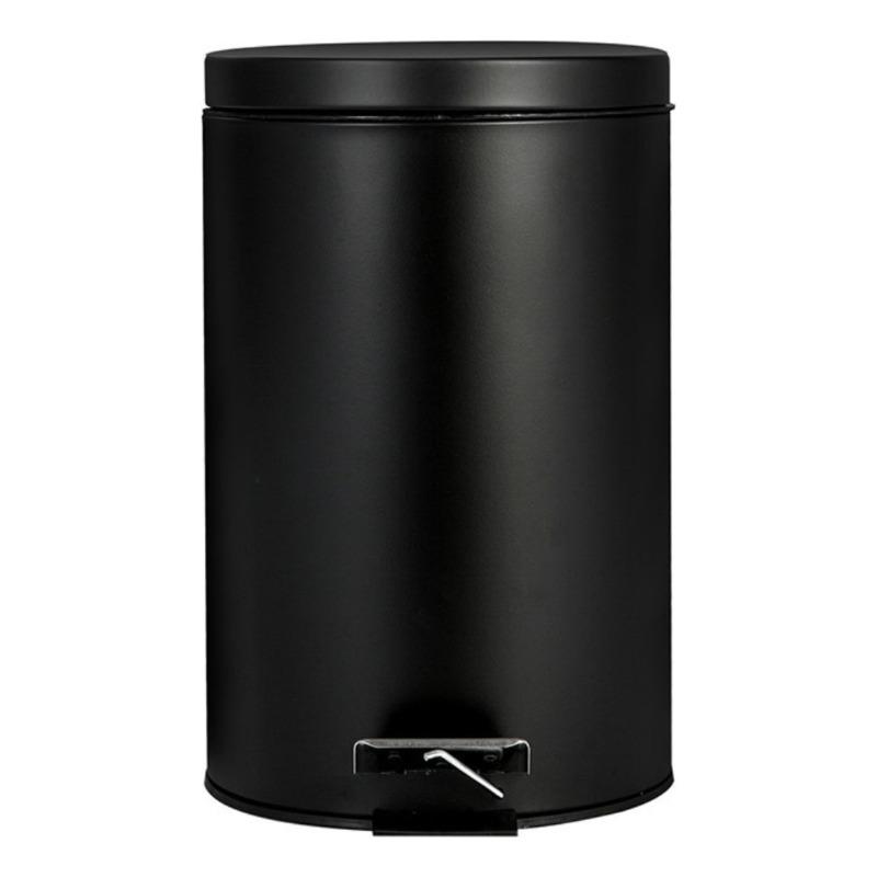 Black Matte Round Pedal Waste Bin with Lid Household Kitchen Living Room Trash Can Flip Top Garbage Bin Cleaning Container