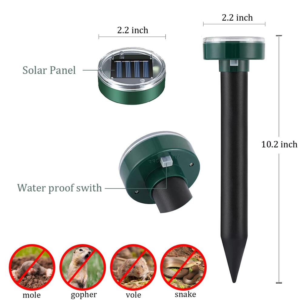 Solar-Maulwurfvertreiber-Stäbe 10er-Pack, Solarbetriebener Tierabweiser für den Garten, Wasserdicht und Große Reichweite
