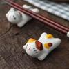 Japanese Style Underglaze Flying Cat Ceramic Chopstick Rest Simple Oval Spoon Bracket Utensil For Kitchen