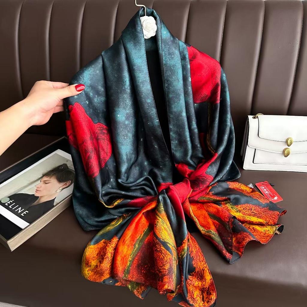 180*90cm Luxury Brand Spring Summer Autumn Women Clothing New Fashion Color matching printed silk scarf lady popular turba