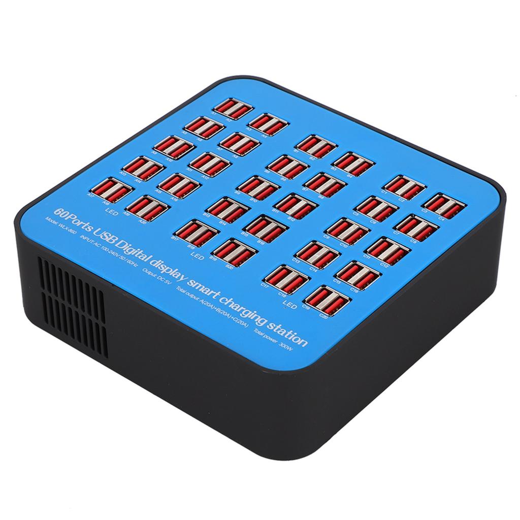 Intelligent USB Charging Station 60 Ports PC ABS Fire Retardant Shell 300W