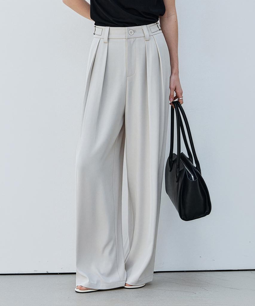 NON AND NON [Custom Length] Belt Loop Pintuck Wide Slacks_Nhsl6485 (Cream)
