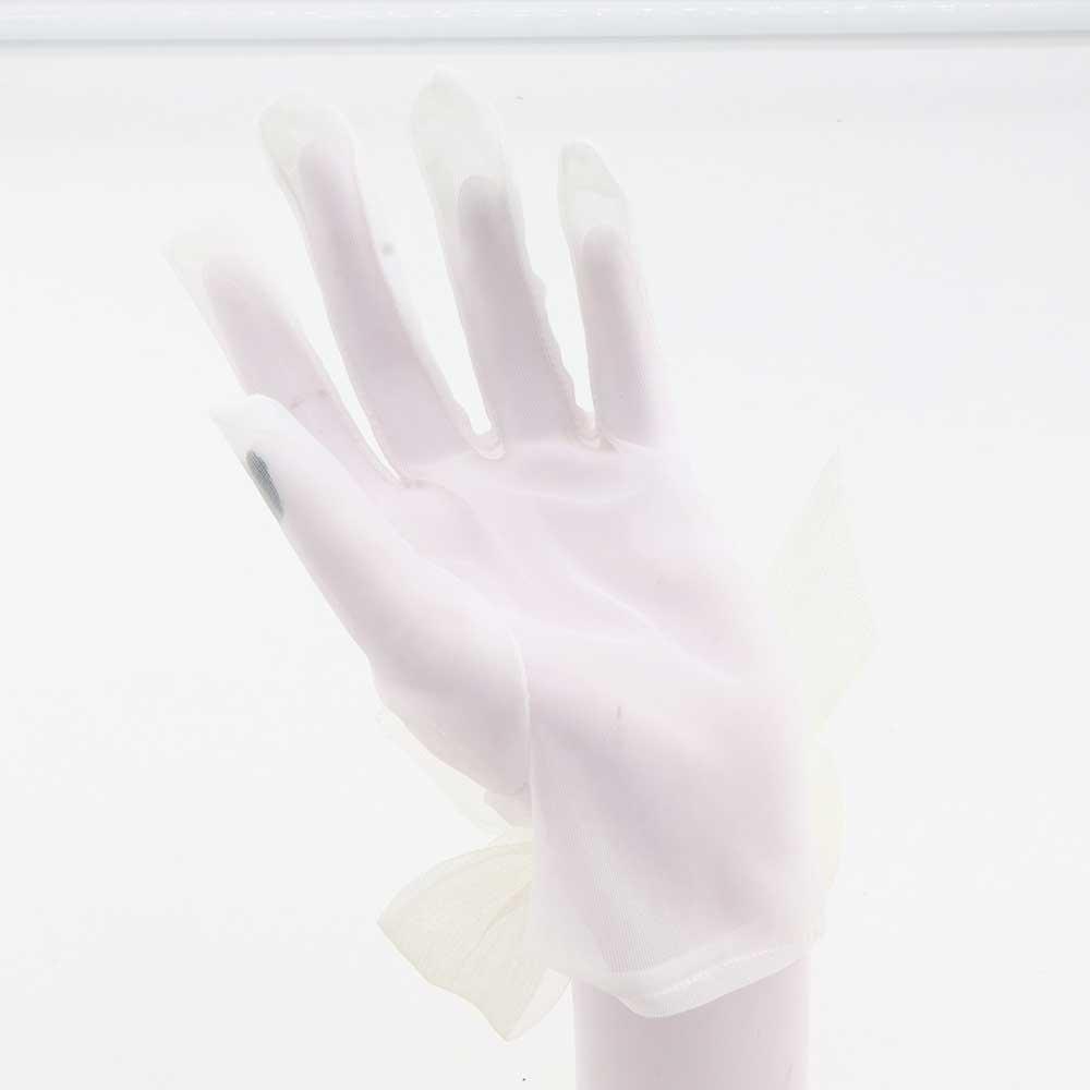Hand-made Summer White Bridal Lace Pearl Finger Gloves Short Wedding Gloves Bow Tulle Mittens
