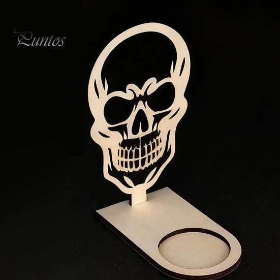 Wooden Candle Holder Halloween Ornaments, Decorative Cat/Pumpkin/ Ghost/Skull Projection Parent Child DIY Kit Stand, Creative Tabletop for Home