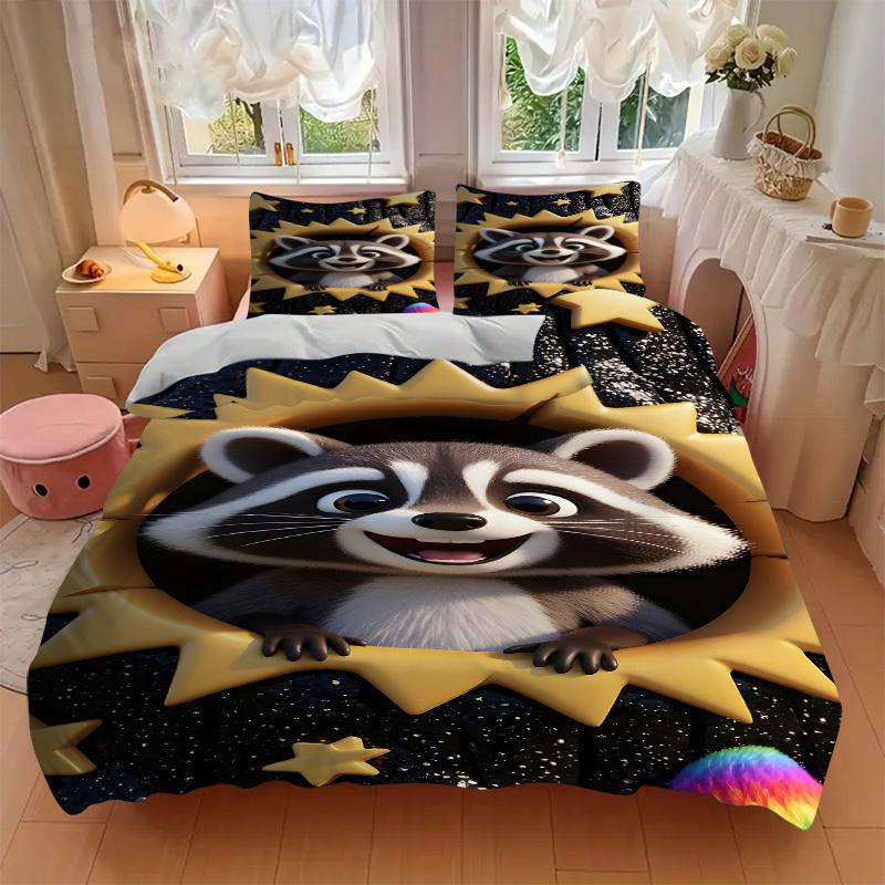 3pcs Raccoon Sun Duvet Cover Set -Includes 1 Duvet Cover and 2 Pillowcases, No Quilt Core, All-Season Home Decor yy251111152