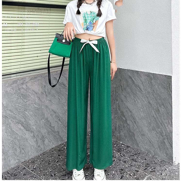 Pantaloni de pijama din bumbac mătase pentru femei, secțiune subțire de vară, anti-țânțari, pantaloni cu picior lat, culoare uni, pentru exterior, casă, petrecere a timpului liber, imprimeu, pantaloni de plajă până la genunchi