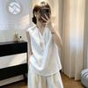 Old Money Wind Polo Collar White Shirt Women's Summer New Fat MM Temperament Versatile Vest Top A