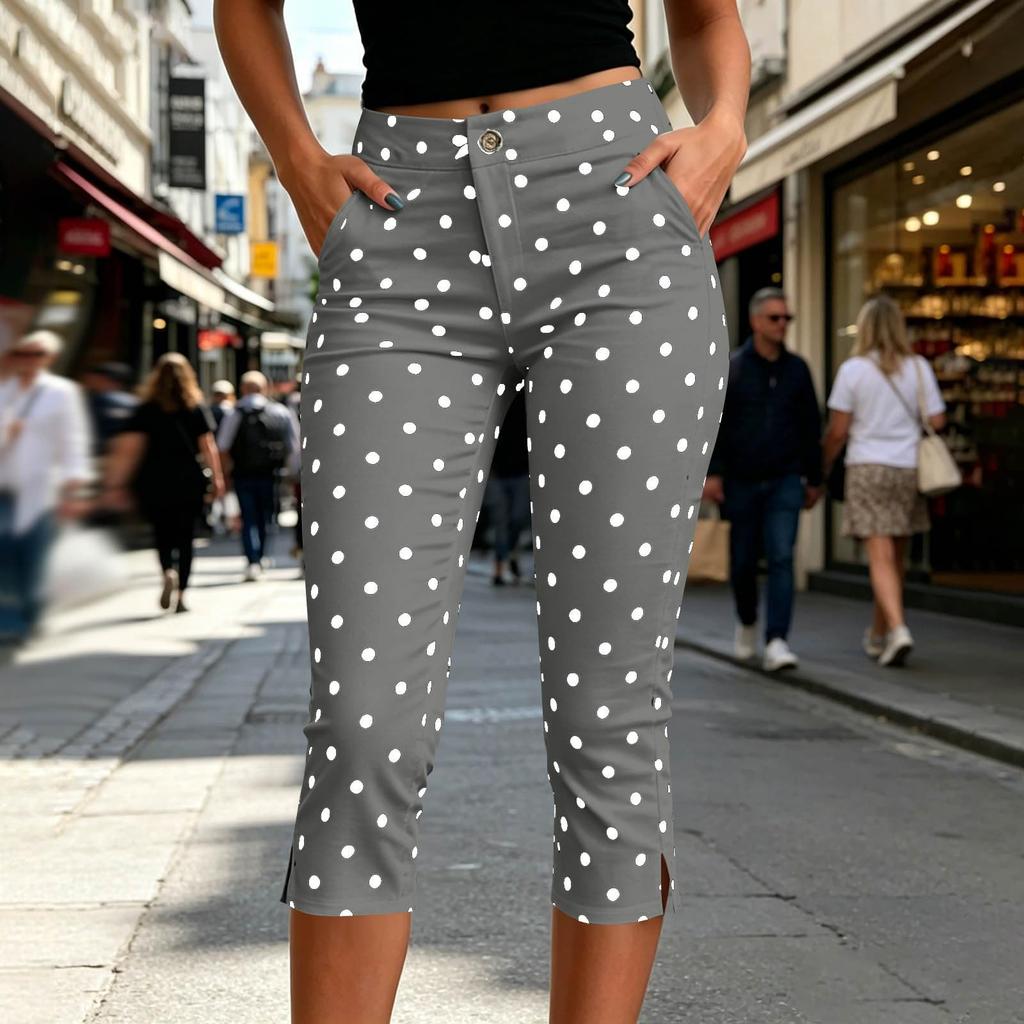 Women's High Waist Slim Fit Polka Dot Pants with Zipper Fly for Casual Daily Wear