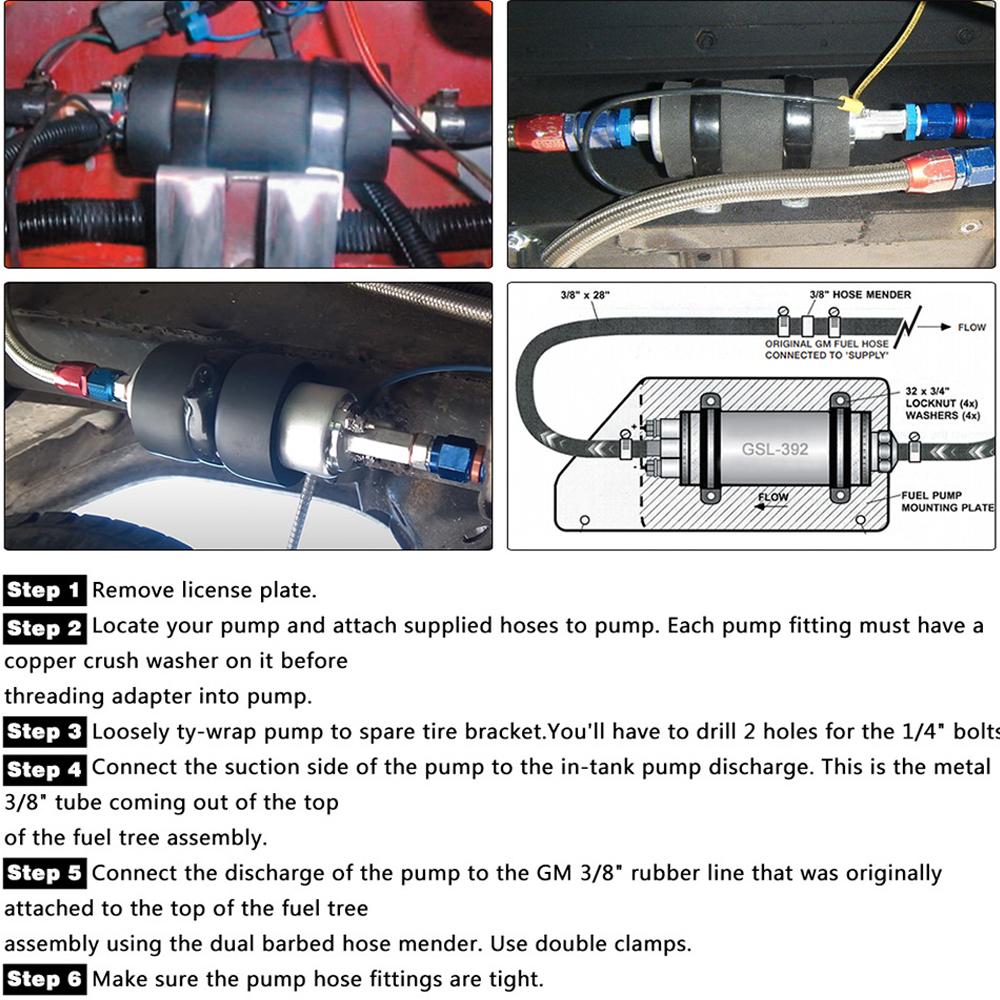 OSIAS Universal High Flow & Pressure External Inline 255LPH Fuel Pump GSL392 28-3012 6AN Fittings Kit