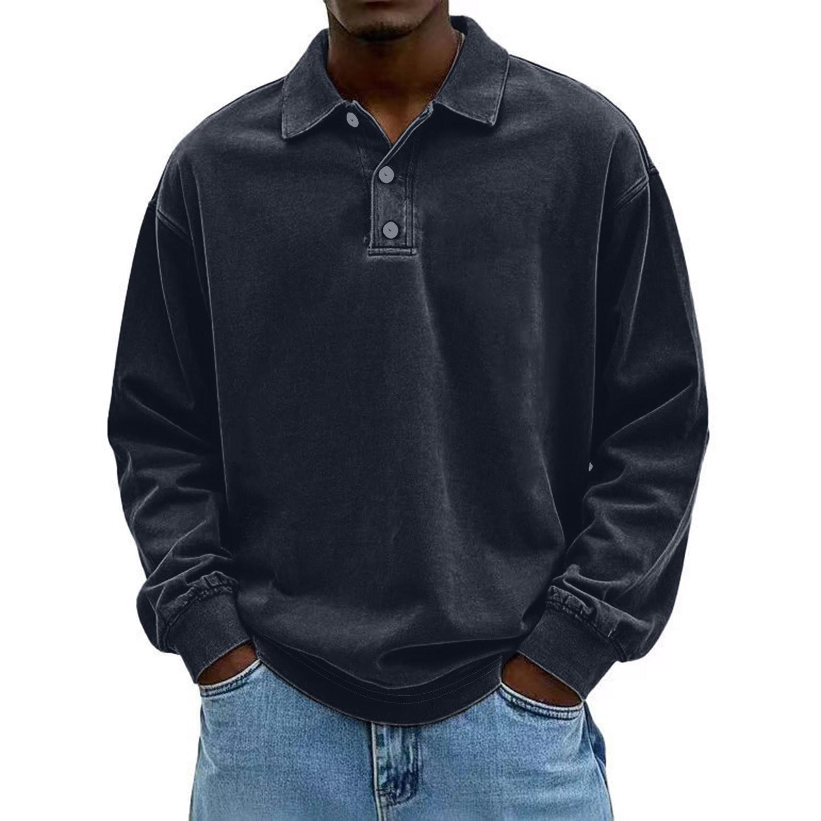 

Men s Business Leisure Versatile Long Sleeves Flip Collar Pullover Shirt L