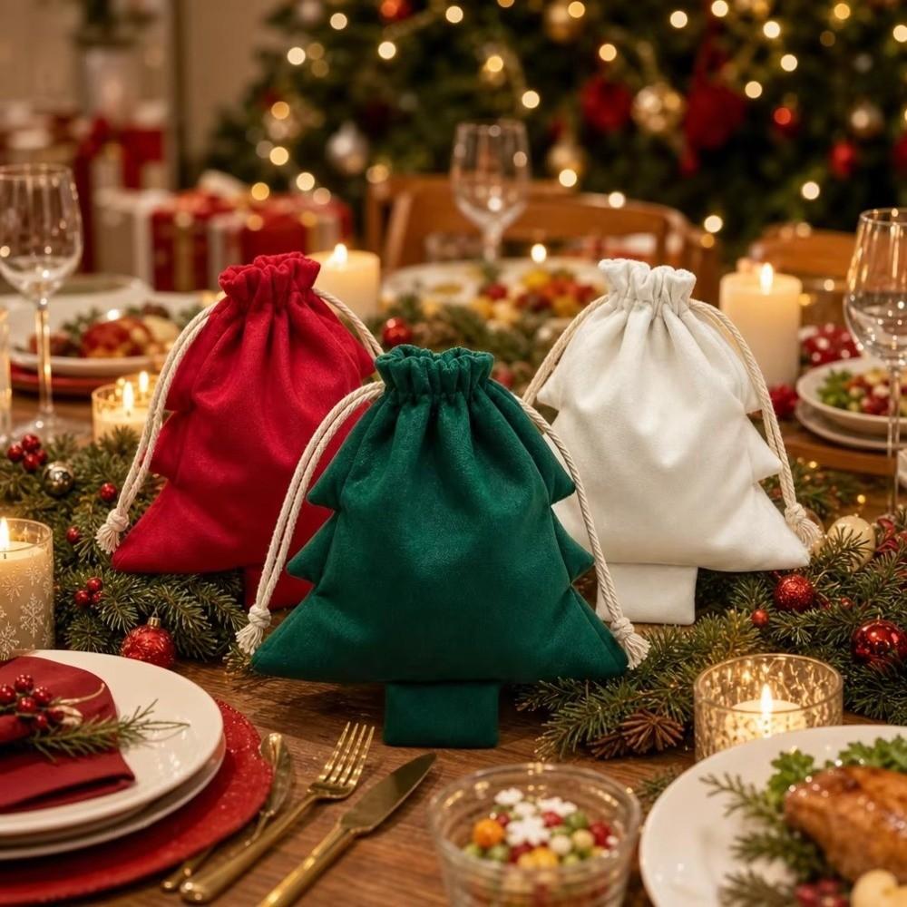 3Pcs/Set Velvet Christmas Tree Gift Bags Tree Shaped Christmas Candy Treat Bag Birthday Party