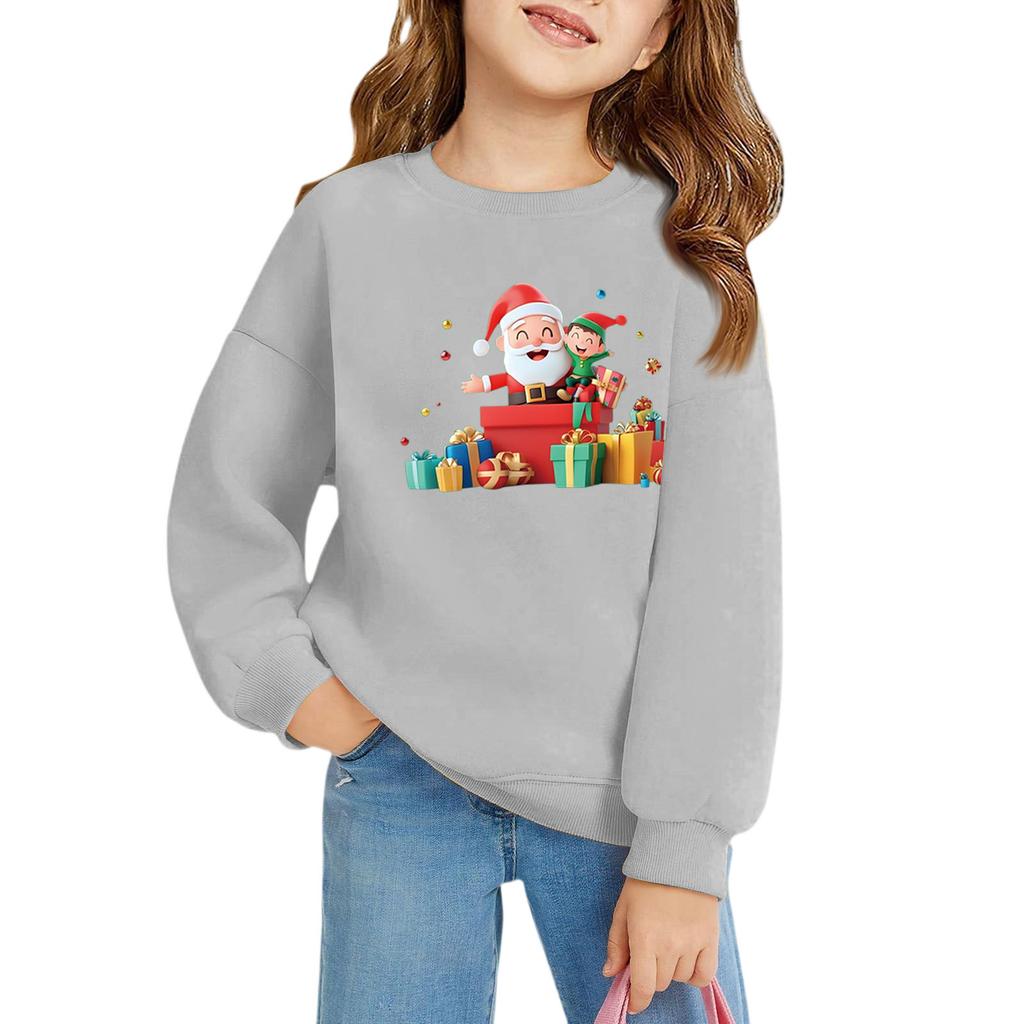 Vánoční den Dívčí pulovry s kulatým výstřihem pro děti Potištěné dětské topy