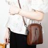 Retro Oil Wax Double Zipper Crossbody Small Mobile Phone Bag Female