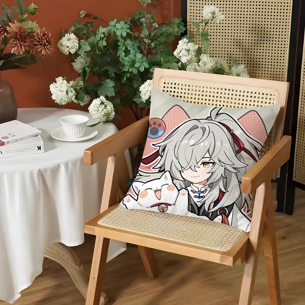 Chibi Cute Honkai Star Rail Cushion Cover Silky Short Plush Invisible Zipper Dustproof Sofa Pillow Case for Home Decor